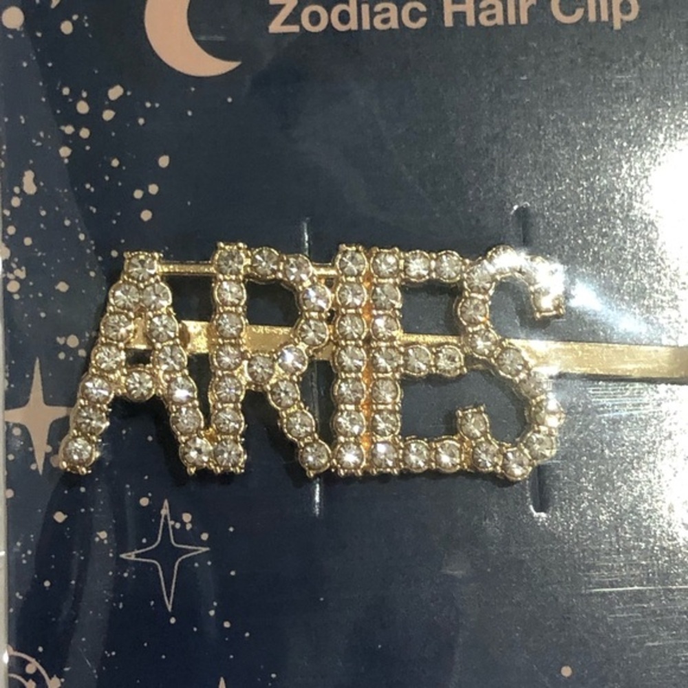 Gold plated zodiac Aries blinged out horoscope‎ Bedazzled hair clip new